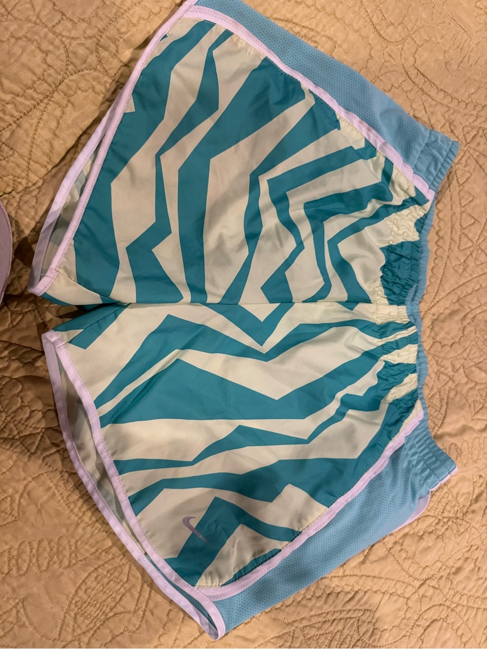 Nike Teal, Yellow and White Zebra-Print Women's Athletic Shorts